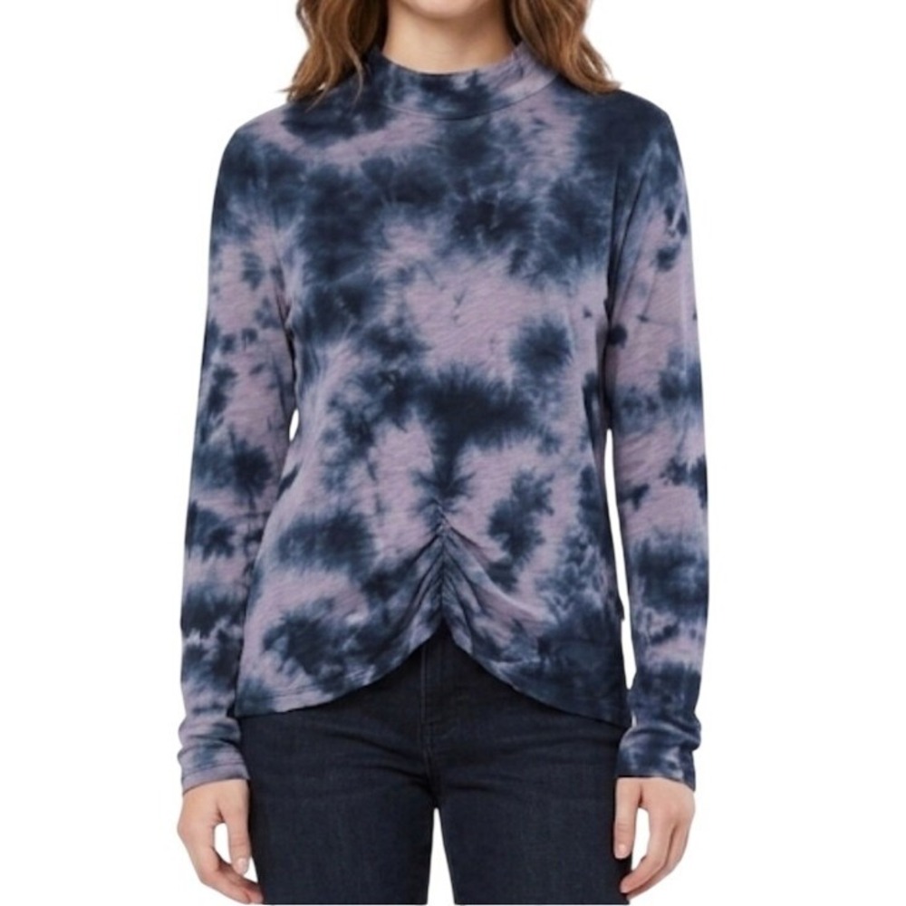SANCTUARY XL Cotton Modal Knit Long Sleeve Tie Dye Top Ruched Ethereal Arsty